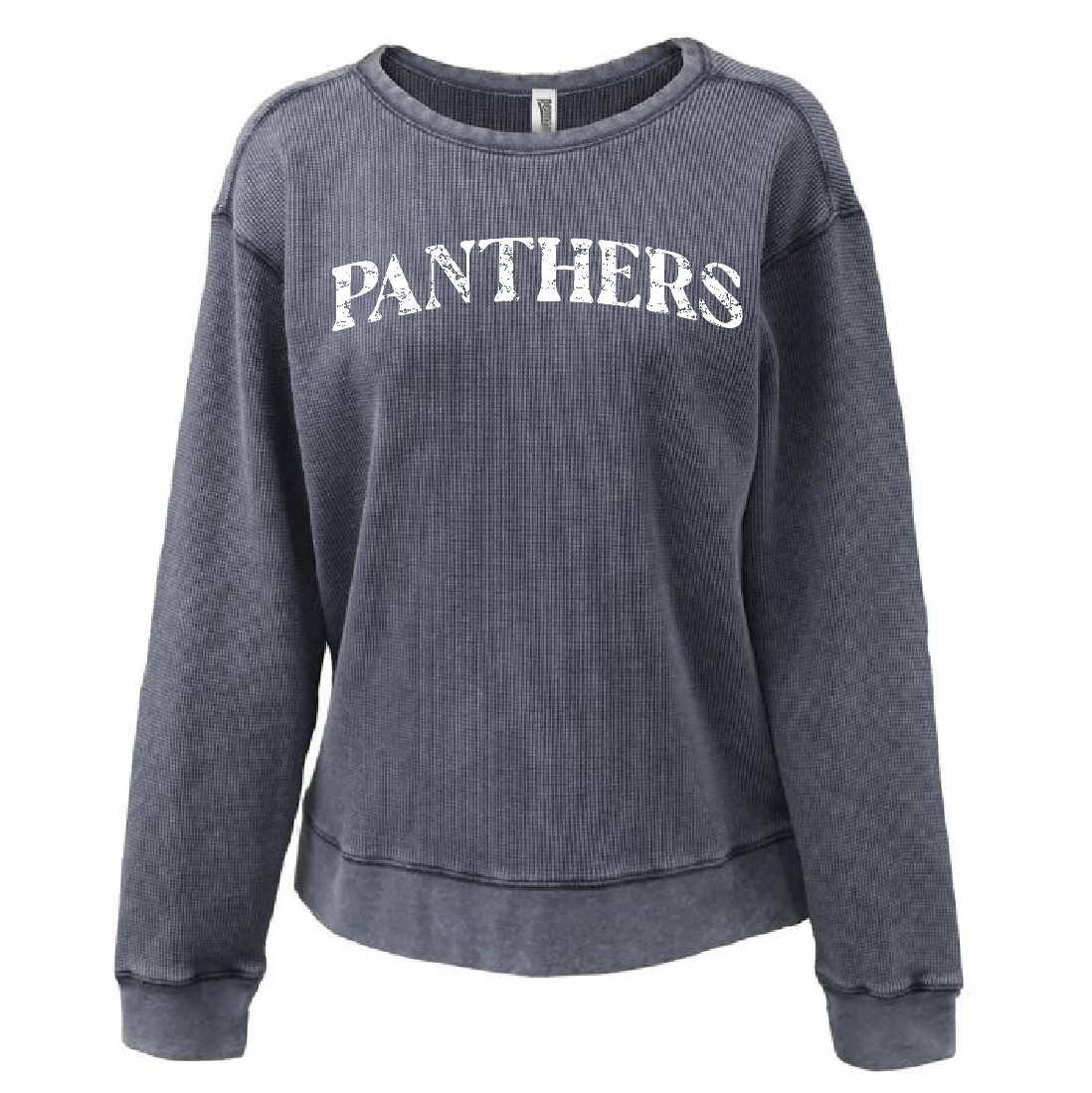 Women's Waffle Knit Distressed Panthers Crewneck